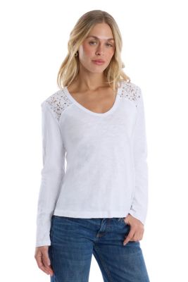 Women's V-Neck Long Sleeve Mixed Media Tee