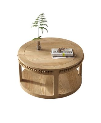 Solid Wood Round Coffee Table - Two-Tier Wood