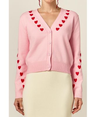 Women's Heart Contrast Knit Cardigan