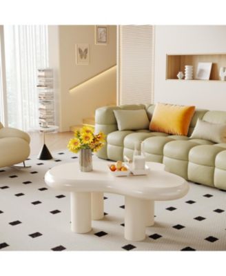 46.4" White Cloud Coffee Table, Irregular Center Tea Table