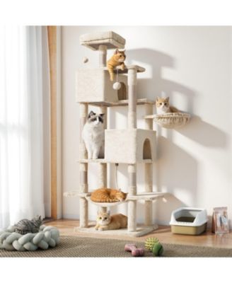 66in Cat Tree Tower: Large Multi-Cat Climbing, Extended Platform, Hammock, Pet House