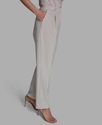 Women's Pinstripe Pleated Mid Rise Pants