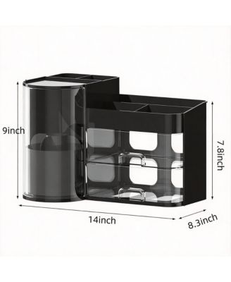 Elegant Makeup Organizer with Rotating Brush Holder & Drawers for Vanity Storage