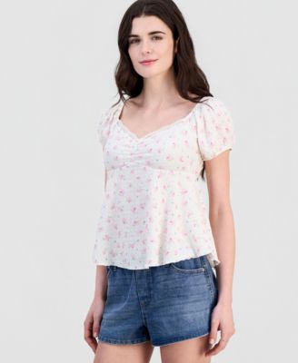 Juniors' Puff-Sleeve Peplum Top