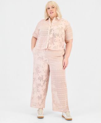 Trendy Plus Size Lace Short-Sleeve Camp Shirt
