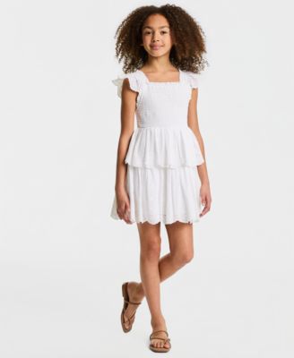 Girls' 7-16 Eyelet Flutter Sleeve Square Neck Dress