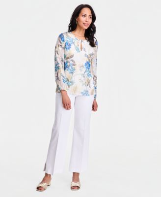 Women's Printed Clip-Dot Keyhole-Neck Blouse