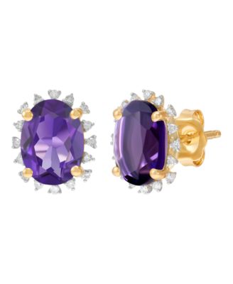 Blue Topaz ( 2-3/4 ct. t.w.) & Diamond (1/10 ct. t.w.) Stud Earrings in 10k Yellow Gold (Also Available in Amethyst, Peridot, Garnet, Citrine)