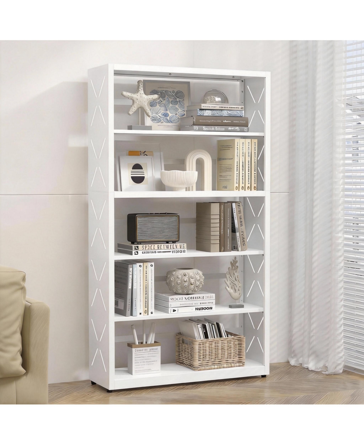 Yigii 5-Tier Metal Bookcase with Adjustable Shelves for Living Room, Study, Kitchen