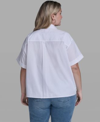 Plus Size Paris Scene Poplin Short-Sleeve Top