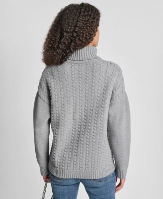 Women's Turtle Neck Bobble Stitch Long Sleeve Sweater