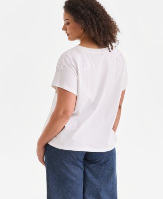 Plus Size Short-Sleeve Lace-Shoulder Tee