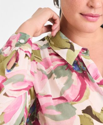 Plus Size Printed Long-Sleeve Blouse