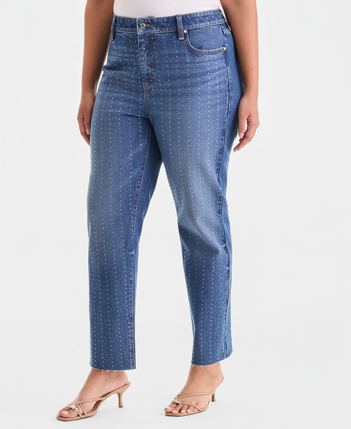 I.N.C. International Concepts Plus Size High-Rise Embellished Straight Ankle Jeans, Created for Macy's view 4 — MAYCSS fashion products