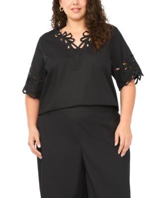 Plus Size Embroidered V-Neck Top
