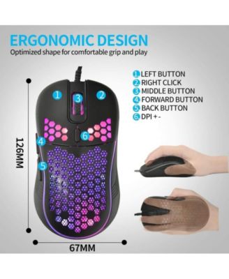 Honeycomb Wired Gaming Mouse - 7200 Adjustable DPI, Ergonomic Lightweight Honeycomb Design for PC/Mac Gamers | Perfect for Competitive Gaming