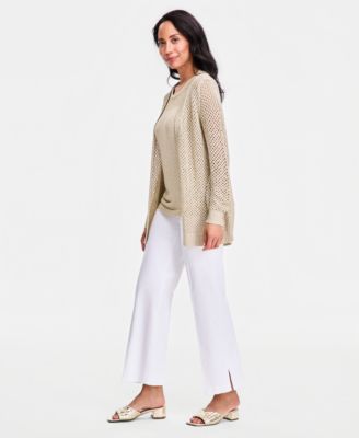 March Hero Look - Women's Novelty Open-Work Tank Top, Open-Work Open-Front Cardigan & Wide-Leg Pants