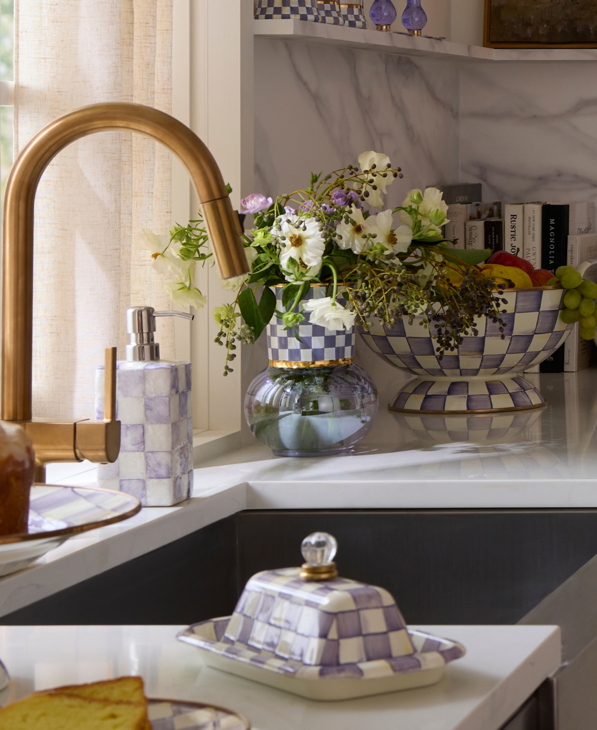 MacKenzie-Childs Violet Check Glass Vase