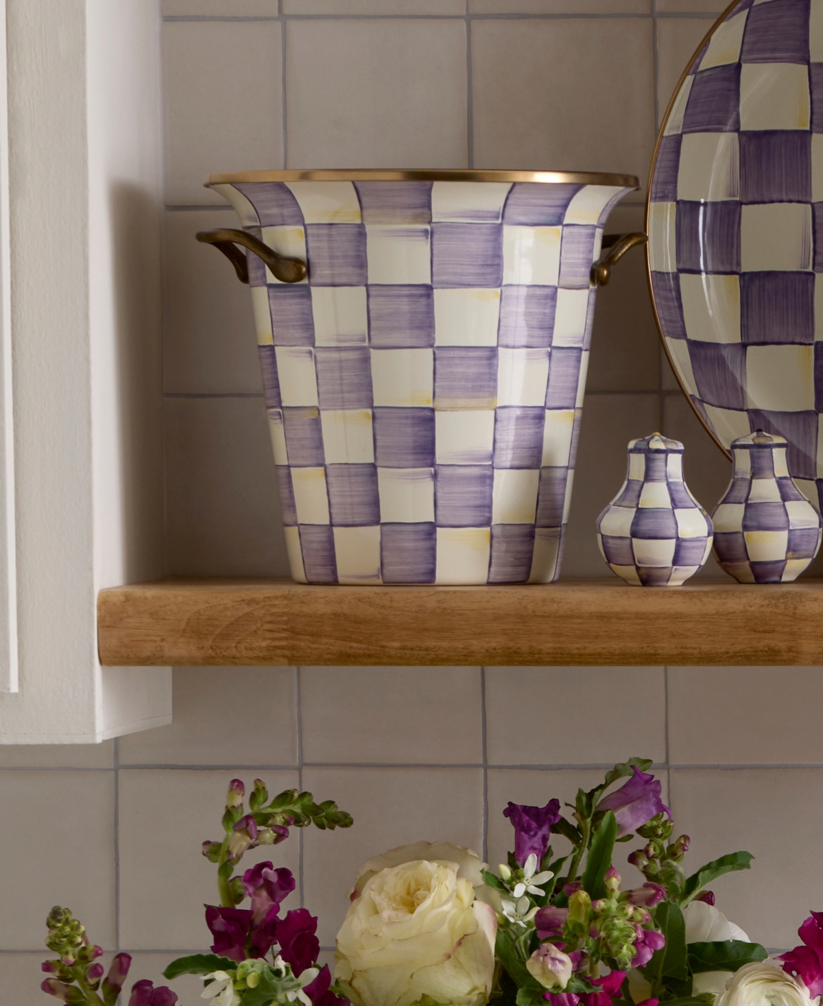 MacKenzie-Childs Violet Check Handmade Wine Cooler