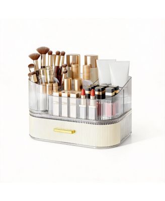 Large Capacity Makeup Organizer with 360° Silent Rotation & Stackable Drawers