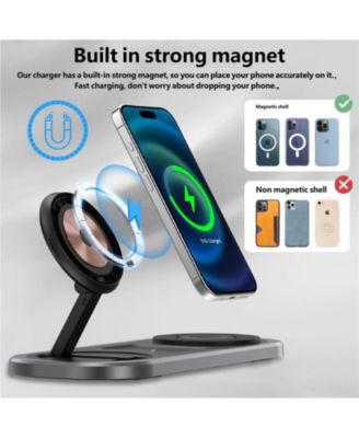 Foldable Wireless Charger - 3-in-1 Wireless Charger with Magnetic Phone,Watch and Earphone Charging Station for Desktop