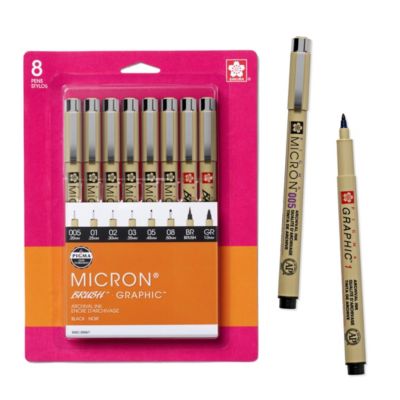 Pigma Micron Blister Card Ink Pen Set, Black, 8 Pack