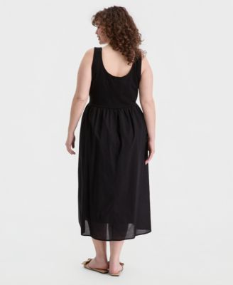 Trendy Plus Size V-Waist Mixed-Media Midi Dress