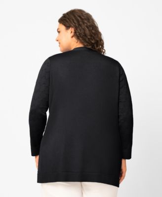Plus Size Geometric Stitch Flyaway Open Front Cardigan