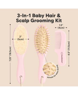 Baby Hair Brush and Comb Set, Oval Wooden Baby Brush Set for Newborns, Infant, Toddler Grooming Kit