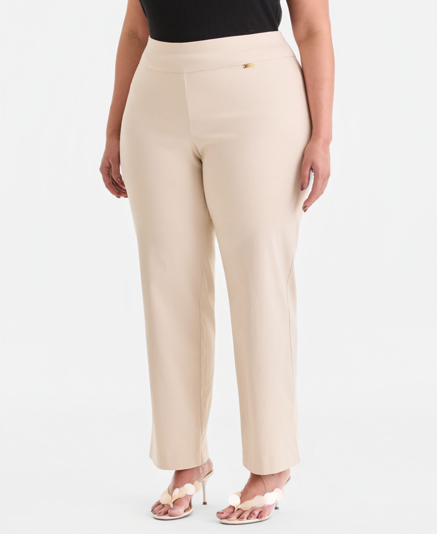 Plus Size Mid-Rise Pull-On Straight-Leg Pants