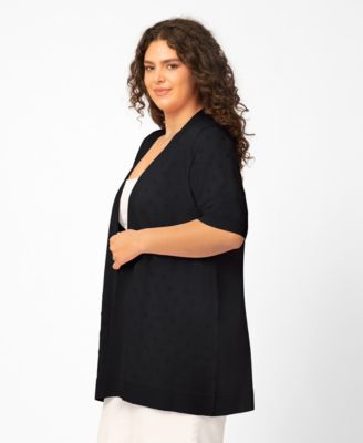 Plus Size Floral Texture Flyaway Open Front Cardigan