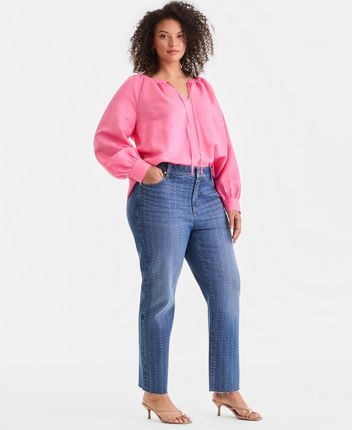 I.N.C. International Concepts Plus Size High-Rise Embellished Straight Ankle Jeans, Created for Macy's view 6 — MAYCSS fashion products