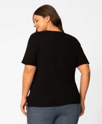 Plus Size Lace Shoulder Boxy Crewneck Top