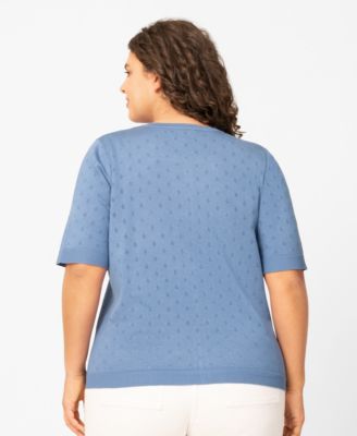 Plus Size Diamond Pointelle Elbow-Sleeve Cardigan