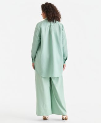 Plus Size Linen-Blend Tunic & Wide-Leg Pants