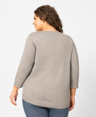 Plus Size Sailboat Textured High Low Pull-On Sweater