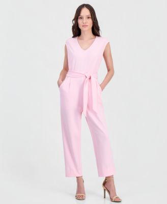 Petite Belted V-Neck Jumpsuit