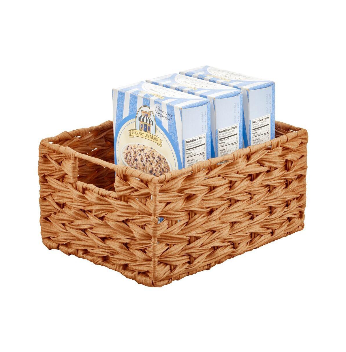 mDesign Woven Farmhouse Kitchen Pantry Food Storage Basket Box, Small - 6 Pack, Camel