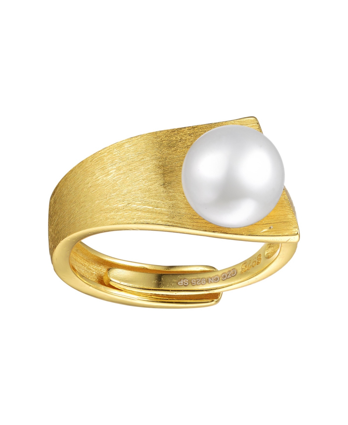Sterling Silver 14K Gold Plated with Genuine Freshwater Pearl Linear Adjustable Ring