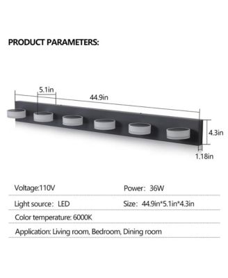 45" Modern 6-Light LED Vanity Light, Sleek Black Bathroom Wall Light Fixture for Mirror, Shower, and Bathroom Decor