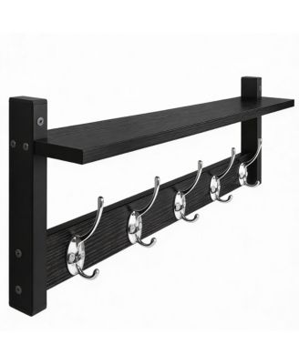 Black Oak Finish Coat Rack with Hooks and Shelf