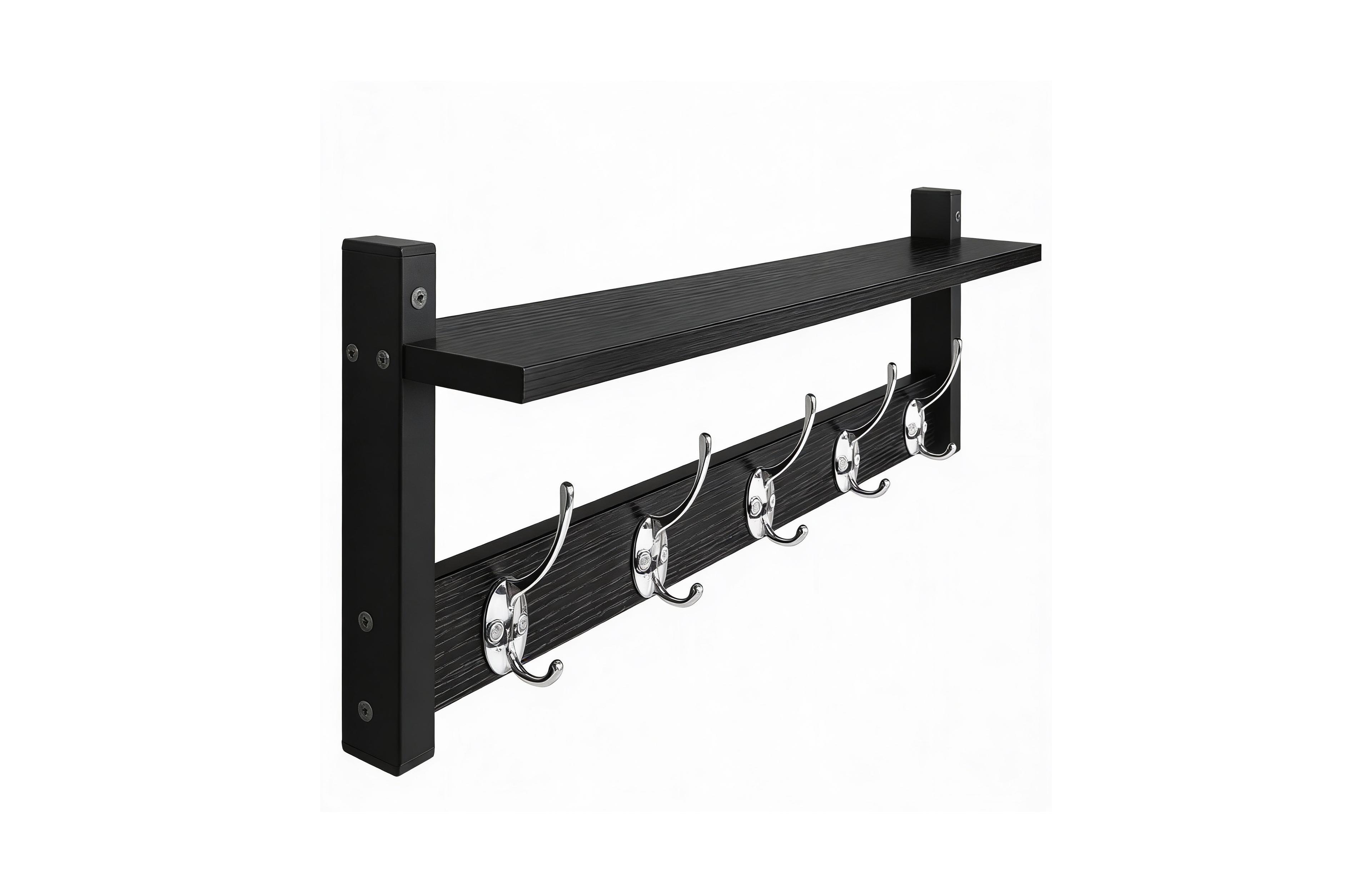 Yigii Black Oak Finish Coat Rack with Hooks and Shelf