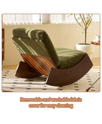 Corduroy Retro Striped Glider Rocking Chair Solid Wood Frame Accent Reading Chair for Bedroom Living Room Nursery