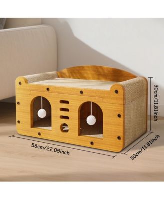 Elevated Wooden Cat Bed & Condo with Scratching Pad & Interactive Toys
