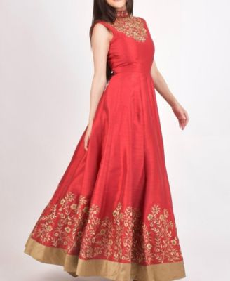 Women's Embroidered Silk High Neck Gown