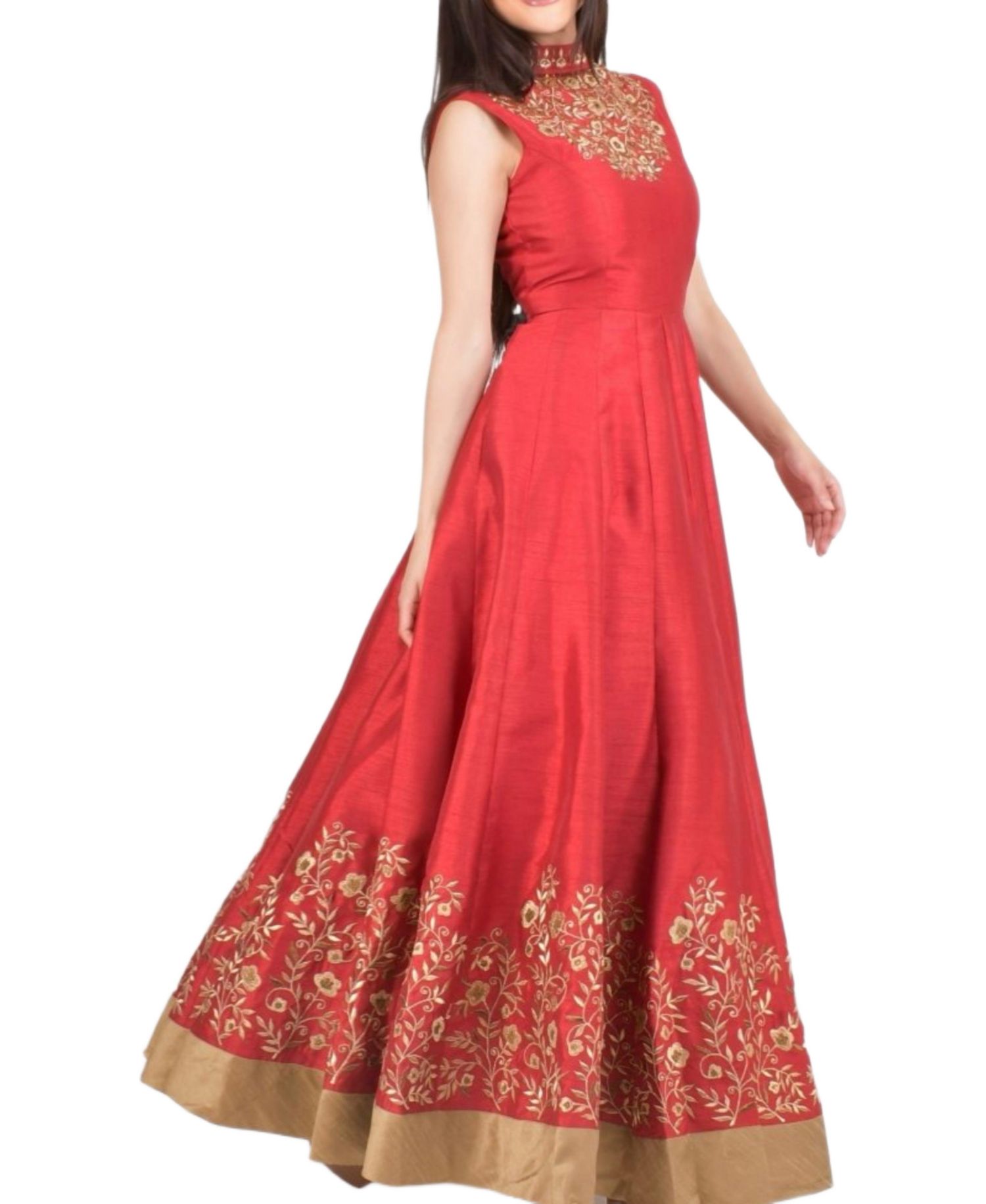 Women's Embroidered Silk High Neck Gown