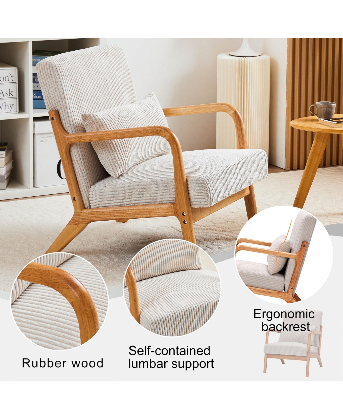 sumyeg Mid-Century Modern Chair with Pillow Upholstered and Solid Wood Frame