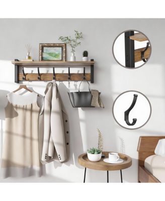 5-Hook Wall Coat Rack with Shelf, 80 lbs Capacity, Vintage Brown