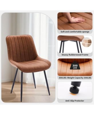 Set of 2 Modern Faux Leather Upholstered Dining Chairs, Linear Design Side Seating with Sturdy Metal Legs