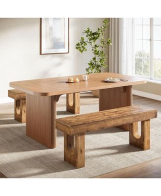 47" Long Solid Wood Dining Bench, Farmhouse Indoor Narrow Kitchen Table Bench with Sturdy Legs, Rustic Brown (Only Bench)